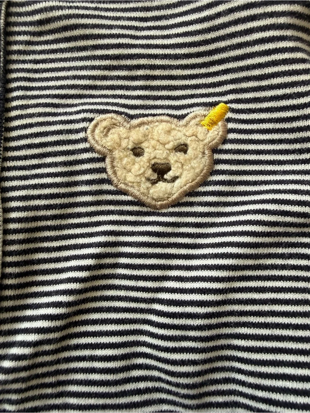 Striped Navy and White Baby One-Piece Romper with Bear Patch